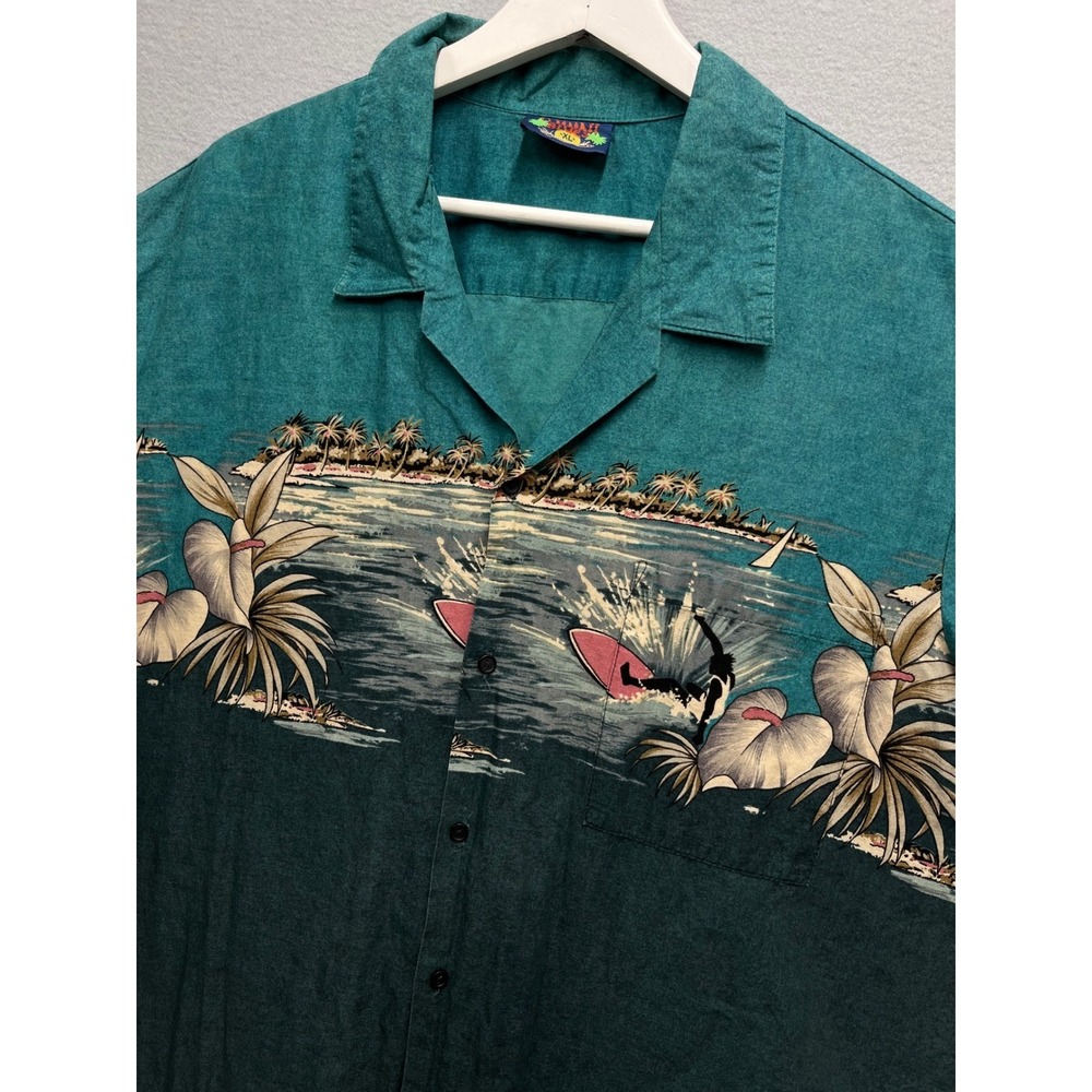 Hawaii Blues Mens XL Short Sleeve Tropical Surf Island Graphic Button Down Shirt